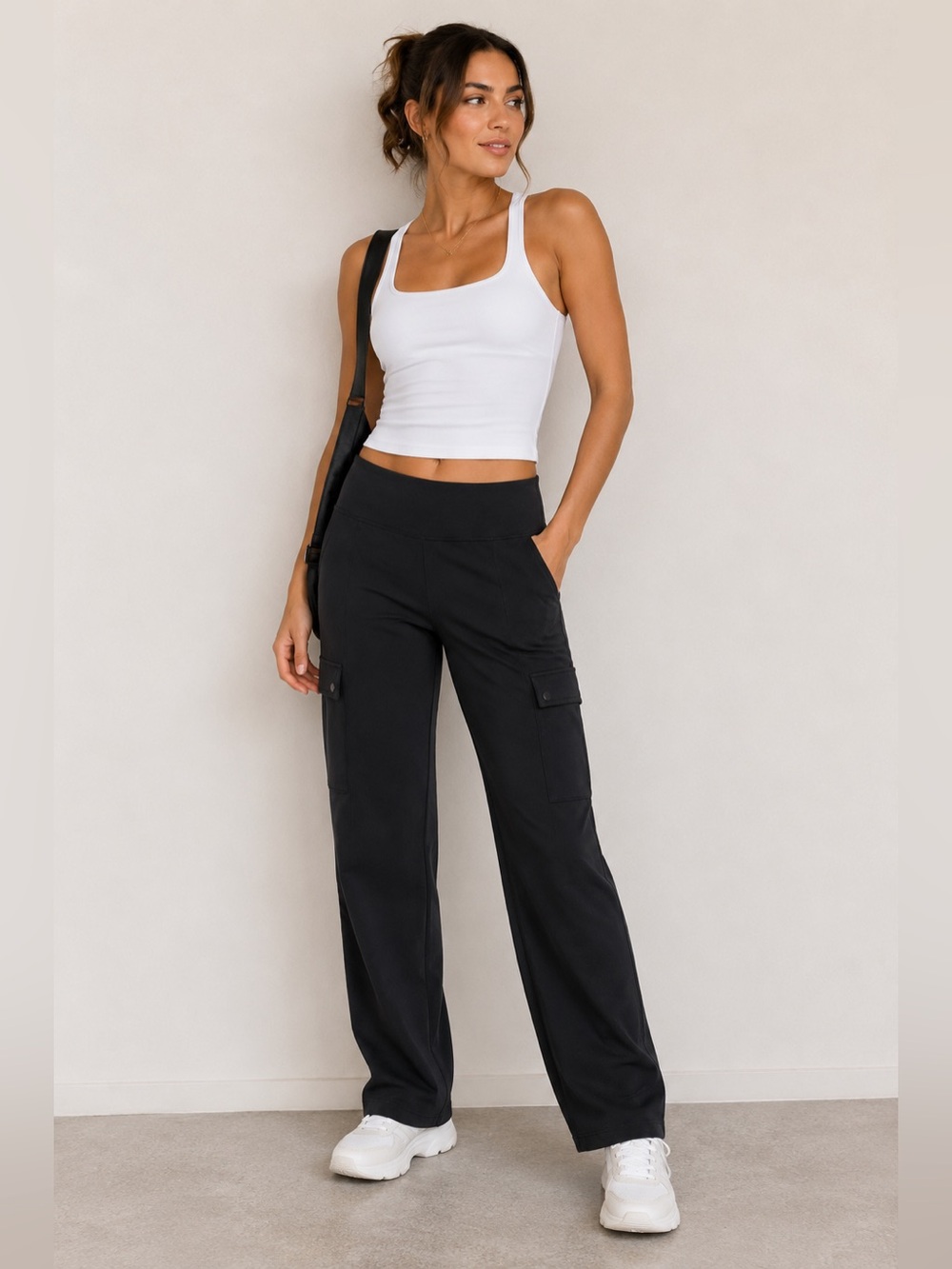 Athleta Delancey Straight Cargo Pants Black Small High Rise